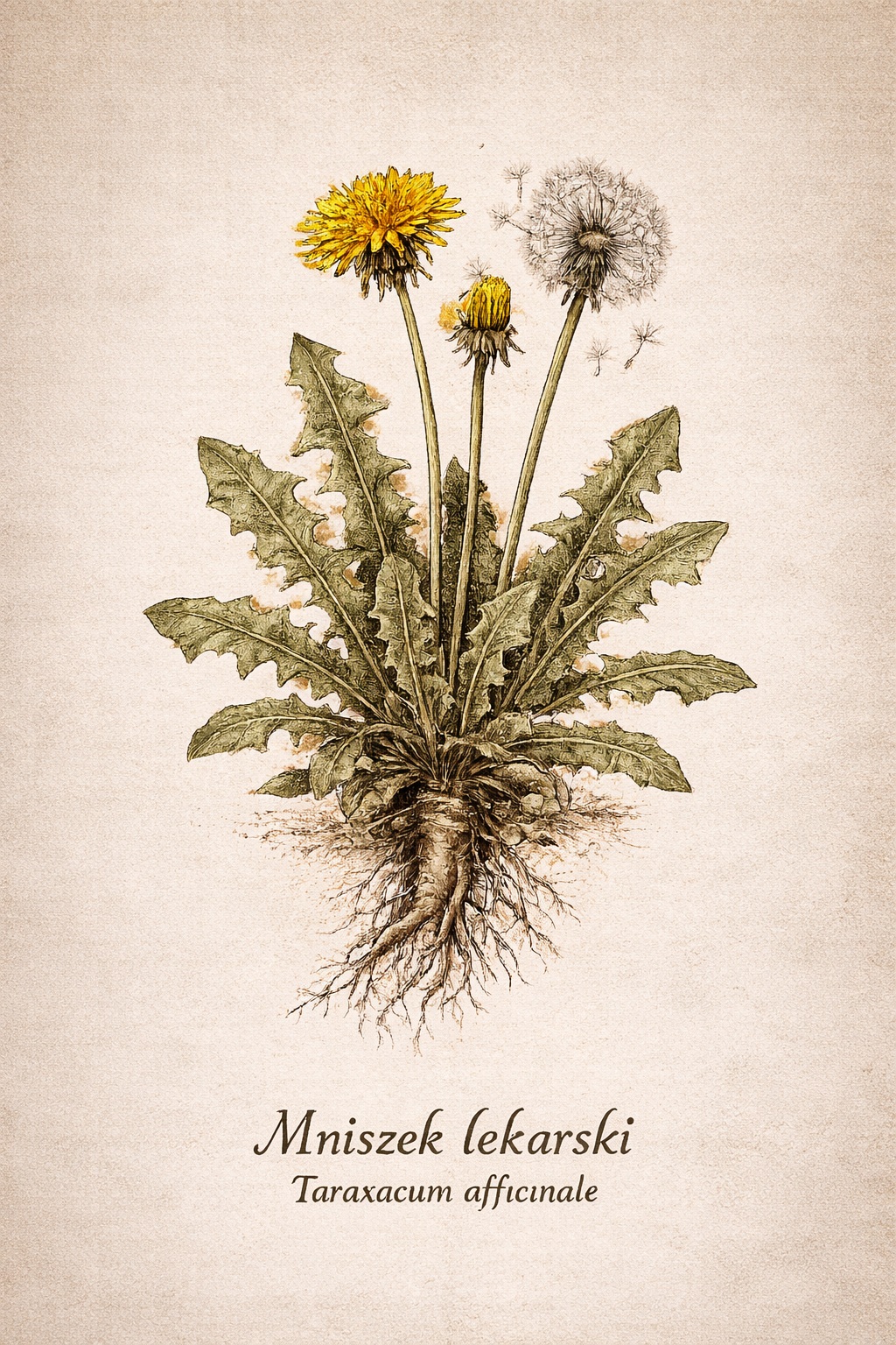 Mniszek lekarski (Taraxacum officinale) &ndash; ilustracja botaniczna Zielone Serce
